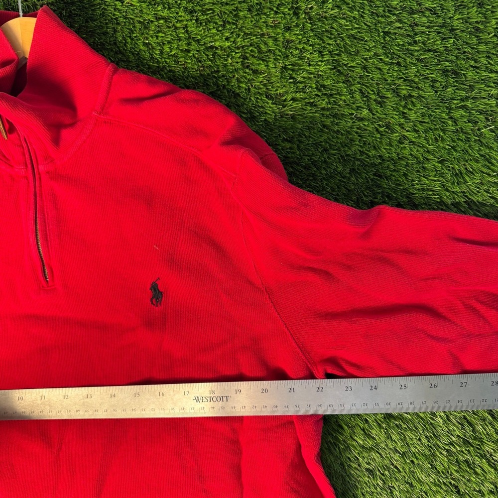 Polo Ralph Lauren Mens Large Red Quarter Zip Pullover Cotton Sweater Pony Logo - Picture 4 of 5